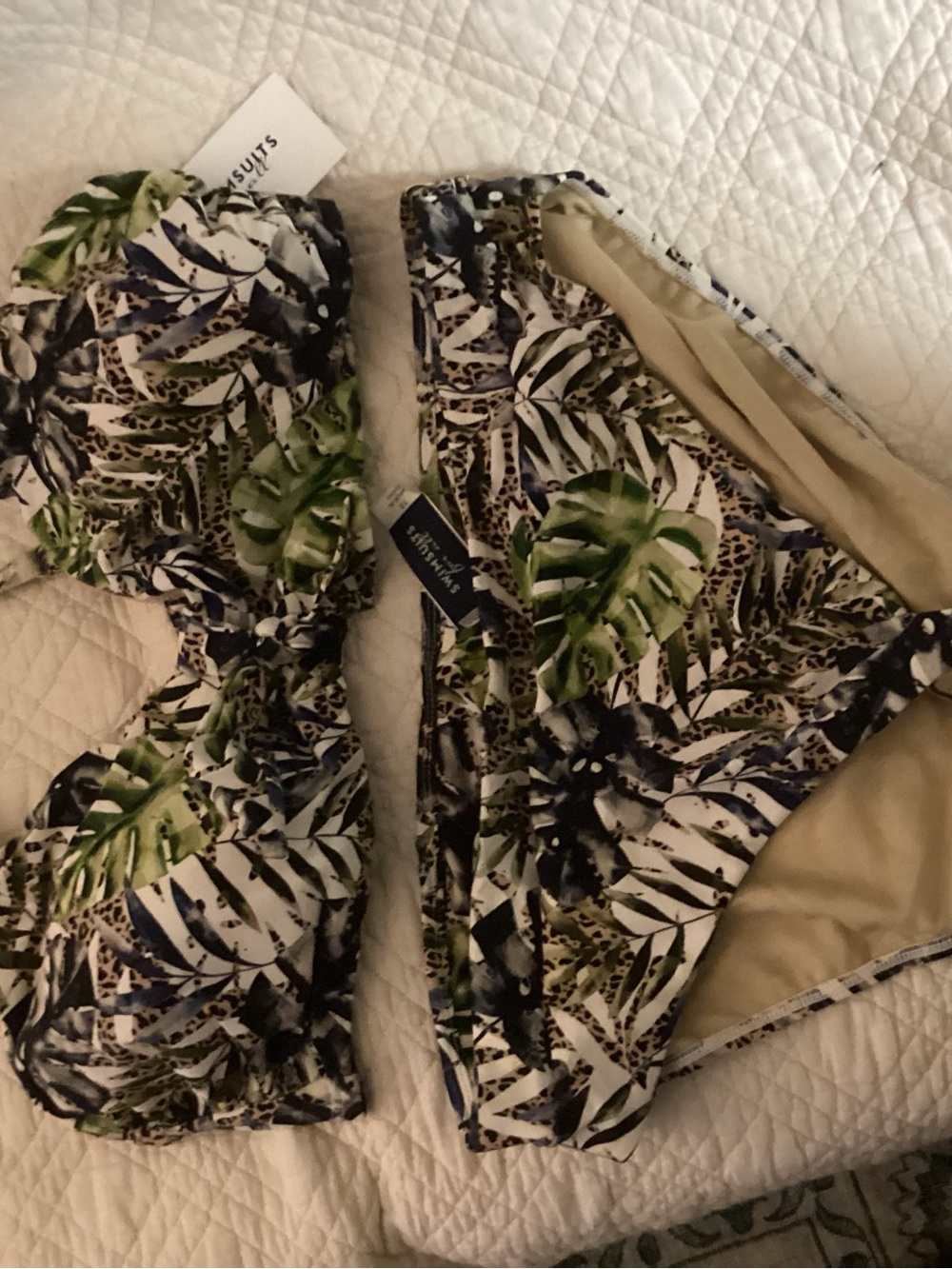 Swimsuits For All Tropical Leaf Print Bikini - Green, Navy, White